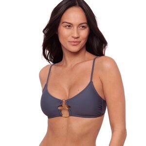 Sports Illustrated Gold Double Ring Blue Gray Bralette Bikini Swim Top